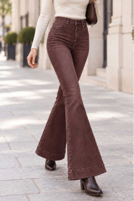 Дамски дънки flare fit  JF 530-105 бордо washed ефект